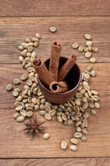 coffee beans on wooden background