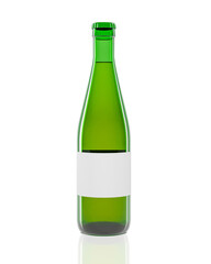 Green bottle on a white background, isolated. dark beer.