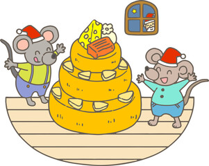 かわいいネズミのイラスト・チーズ大好き/This is an illustration of a mouse that got his favorite cheese.