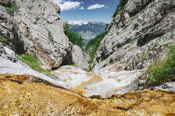Scenic view of Totes Gebirge mountainrange with cascade