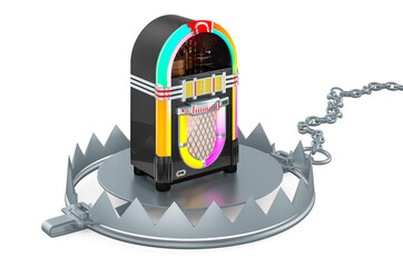 Bear trap with retro jukebox, 3D rendering