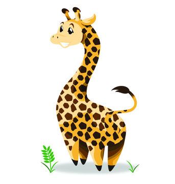 cute giraffe smiling baby cartoon isolated on white transparent