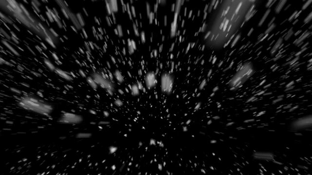 Snow, dense falling snow, blizzard falling on the windshield of a moving car. PNG codec with alpha channel - transparent background. Seamless loop.
