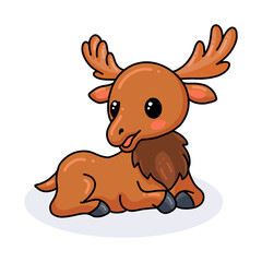 Cute little moose cartoon lying down