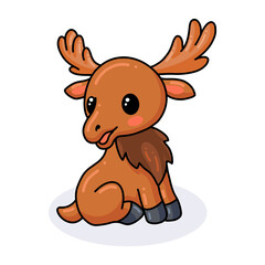 Cute little moose cartoon sitting