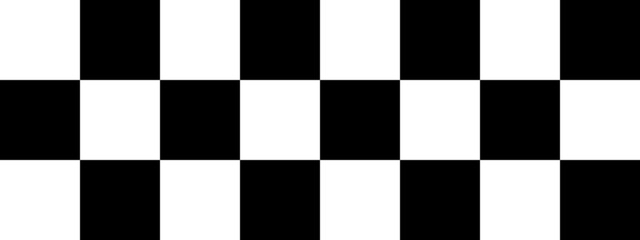 Checkerboard banner. Black and White colors of checkerboard. Big squares, big cells. Chessboard, checkerboard texture. Squares pattern. Background.