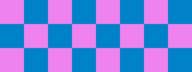 Checkerboard banner. Blue and Violet colors of checkerboard. Big squares, big cells. Chessboard, checkerboard texture. Squares pattern. Background.