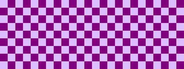 Checkerboard banner. Purple and Lavender colors of checkerboard. Small squares, small cells. Chessboard, checkerboard texture. Squares pattern. Background.