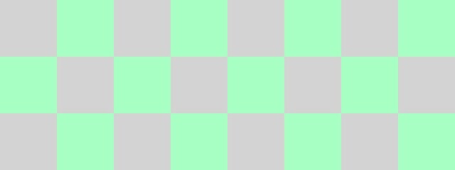 Checkerboard banner. Mint and Light grey colors of checkerboard. Big squares, big cells. Chessboard, checkerboard texture. Squares pattern. Background.