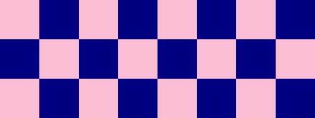 Checkerboard banner. Navy and Pink colors of checkerboard. Big squares, big cells. Chessboard, checkerboard texture. Squares pattern. Background.