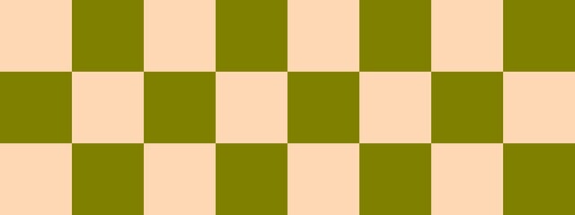 Checkerboard banner. Olive and Apricot colors of checkerboard. Big squares, big cells. Chessboard, checkerboard texture. Squares pattern. Background.