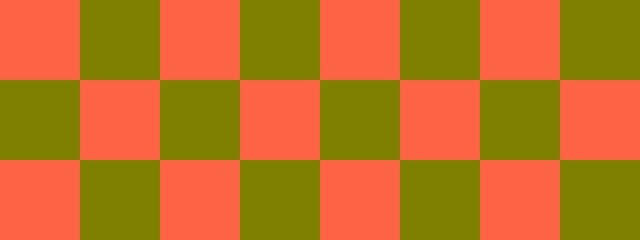 Checkerboard banner. Olive and Tomato colors of checkerboard. Big squares, big cells. Chessboard, checkerboard texture. Squares pattern. Background.