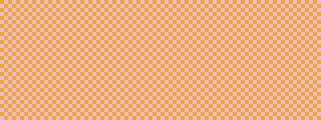 Checkerboard banner. Lavender and Orange colors of checkerboard. Small squares, small cells. Chessboard, checkerboard texture. Squares pattern. Background.