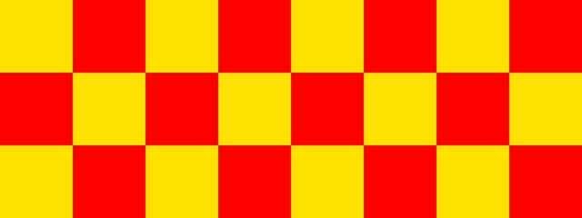 Checkerboard banner. Red and Yellow colors of checkerboard. Big squares, big cells. Chessboard, checkerboard texture. Squares pattern. Background.