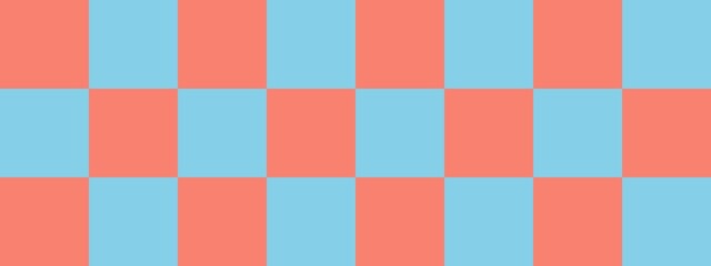 Checkerboard banner. Sky blue and Salmon colors of checkerboard. Big squares, big cells. Chessboard, checkerboard texture. Squares pattern. Background.