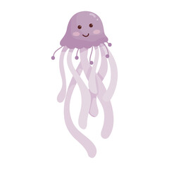 Cartoon kawaii sea jellyfish, vector graphics isolated on white background.