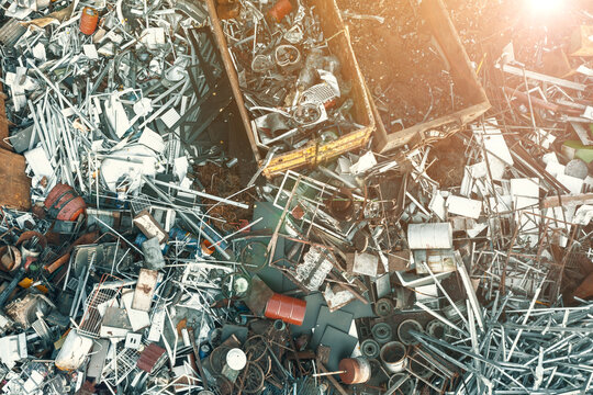 large pile with old rusty metal, sorting and processing of metal