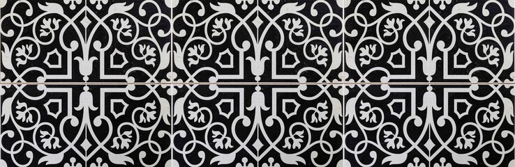 Panorama of Vintage antique ceramic tile pattern texture and seamless background