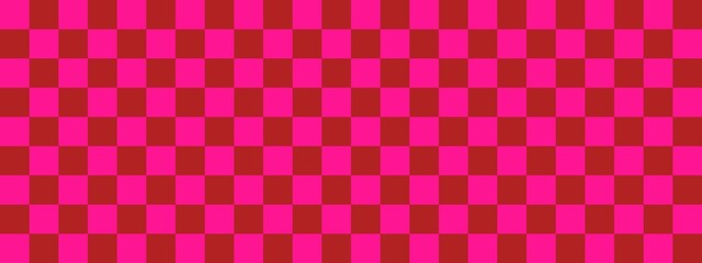 Checkerboard banner. Firebrick and Deep pink colors of checkerboard. Small squares, small cells. Chessboard, checkerboard texture. Squares pattern. Background.