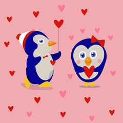 a pair of penguins in love