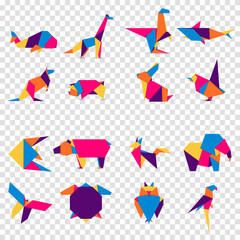 Obraz premium Set animals origami. Abstract colorful vibrant animals logo design. Animal origami. Vector illustration
