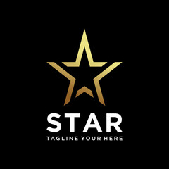 Obraz premium Luxury gold star logo designs template, elegant star logo designs Premium Vector. on a black background. 