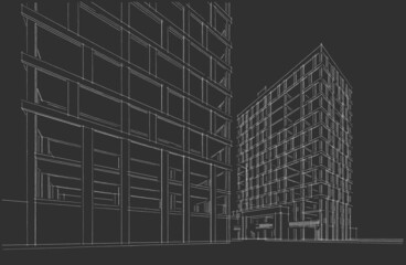 Architecture digital sketch drawing 3d illustration