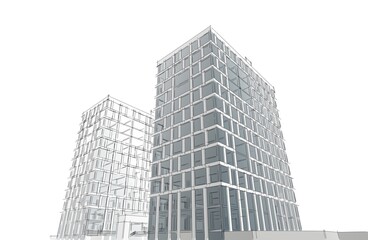 Fototapeta premium Architecture digital sketch drawing 3d illustration