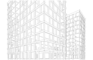 Fototapeta premium Architecture digital sketch drawing 3d illustration