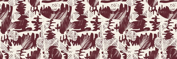 Seamless two tone hand drawn brushed effect pattern border swatch. High quality illustration. Collage of minimal drawings arranged in a seamless pattern with fabric texture overlay. Rough scribble.