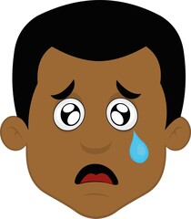Vector illustration of a cartoon man's face with a sad expression and a tear falling from one of his eyes