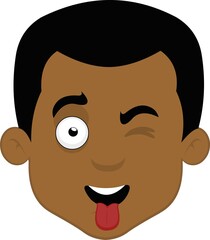 Vector illustration of the face of a cartoon man winking and with his tongue sticking out
