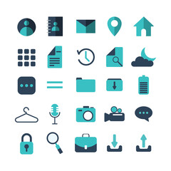 set of blue flat universal Icons For Web and Mobile set on white background