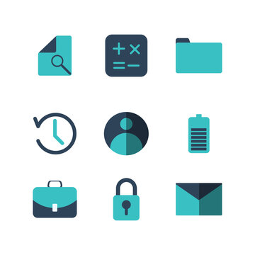 set of blue flat universal Icons For Web and Mobile set on white background