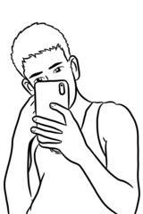 Fototapeta premium black and white of cute man for coloring