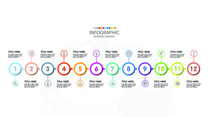 Basic timeline infographic template with 12 steps, process or options, process chart, Used for process diagram, presentations, workflow layout, flow chart, infograph. Vector eps10 illustration.