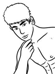 black and white of cute man for coloring