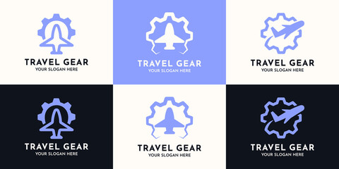 plane gear combination logo for traveling and holiday inspiration logo