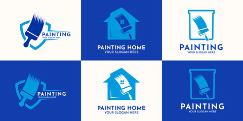 paint brush house combination logo for paint business inspiration logo