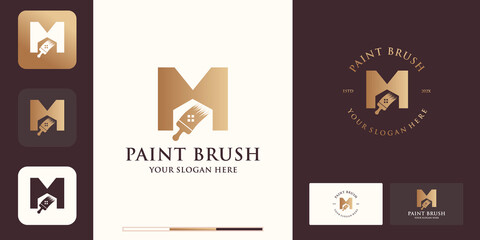 paint brush house combination logo for paint business inspiration logo