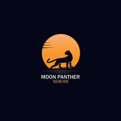 exotic full moon and panther logo design on black background