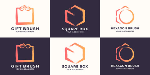 gift hexagon cube combined with brush stroke logo concept