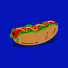 Delicious hotdog flat vector illustration
