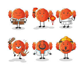 wrapped candy world culture group. cartoon mascot vector