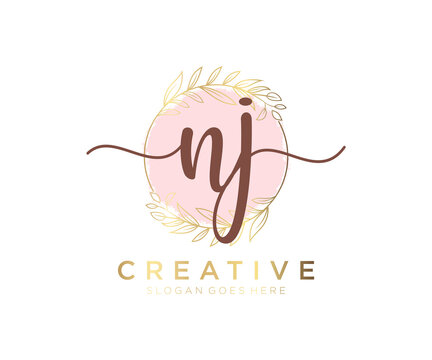 Initial NJ feminine logo. Usable for Nature, Salon, Spa, Cosmetic and Beauty Logos. Flat Vector Logo Design Template Element.