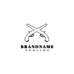 crossed gun logo cartoon design template icon black vector illustration