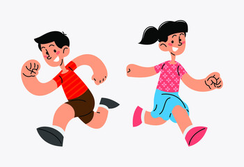 Fototapeta na wymiar Happy kids running flat vector illustration