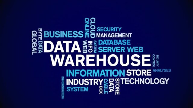 4k Data Warehouse Animated Tag Word Cloud;Text Design big data Animation typography seamless loop.