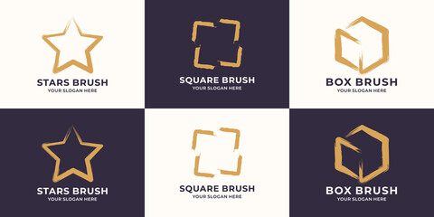 star square hexagon combined with brush stroke logo concept