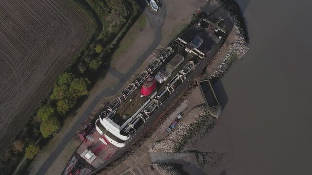 Deck of TSS Duke of Lancaster vessel, very fast descend top down view